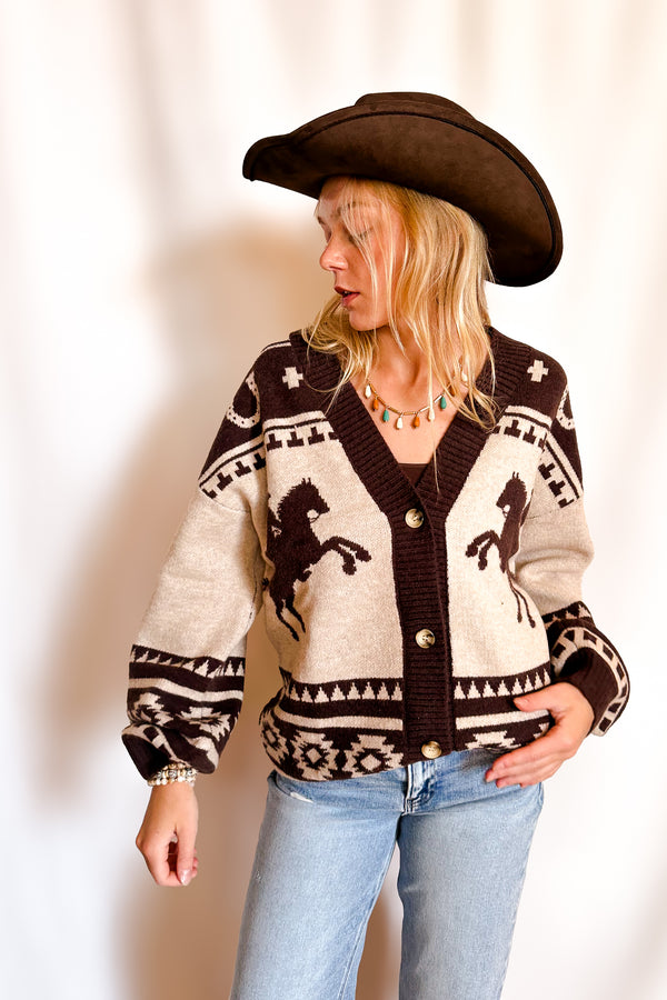 El Paso Desert Trails Button Cardigan / Taupe - Image 6