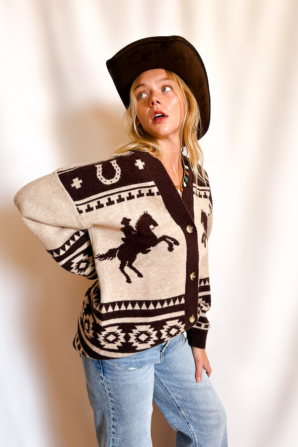 El Paso Desert Trails Button Cardigan / Taupe - Image 4