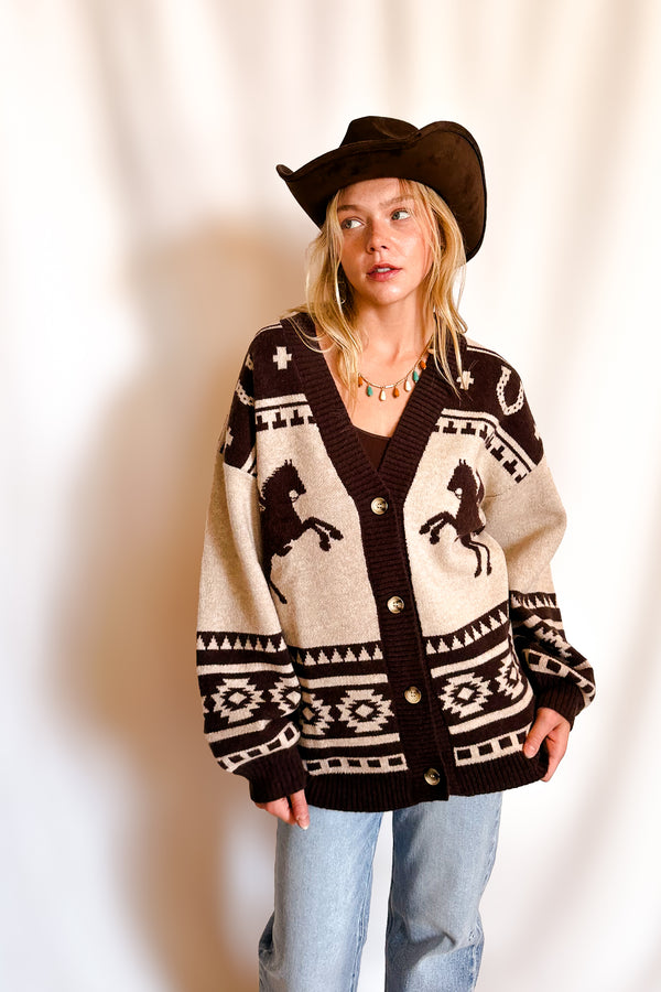 El Paso Desert Trails Button Cardigan / Taupe - Image 3