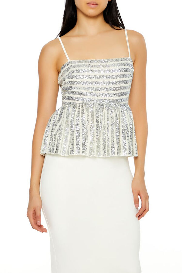Sequin Striped Peplum Cami