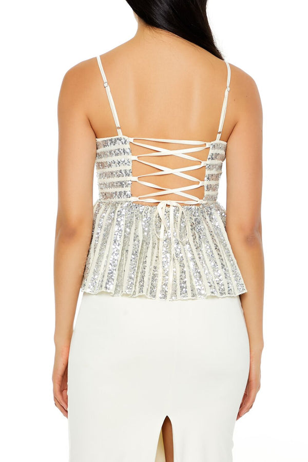 Sequin Striped Peplum Cami - Image 5
