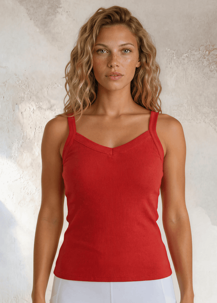 Harmony Premium Cotton Ribbed Tank Top in Crimson Red
