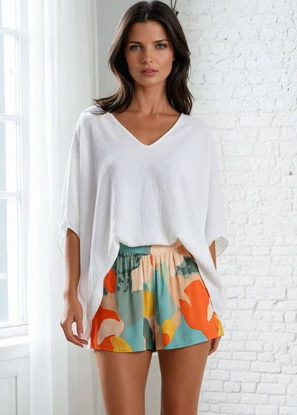Claire V-Neck Caftan Top in Bright White - Image 3