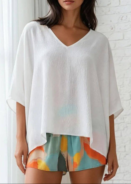 Claire V-Neck Caftan Top in Bright White