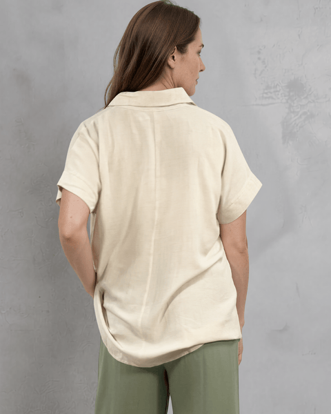 Lilian Linen Blend V Neck Collar Short Sleeve Top - Image 2