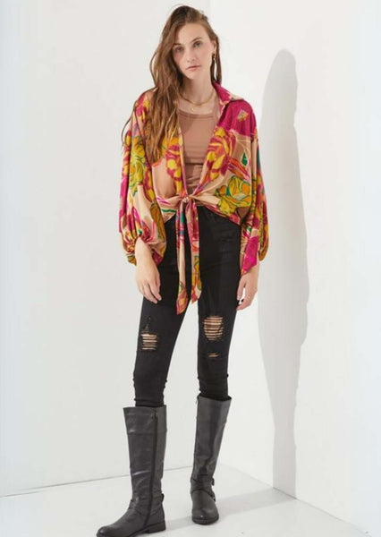 Color Pop Floral Kimono Cardigan Made in USA - Image 5