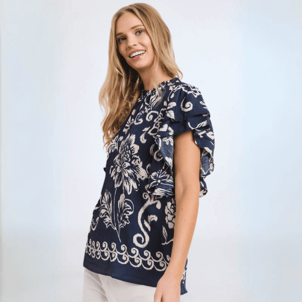 Navy Flutter Sleeve Top CLEARANCE FINAL SALE - Image 5