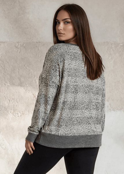 Mixed Pattern V-neck Sweater Top Plus Size in Gray - Image 2