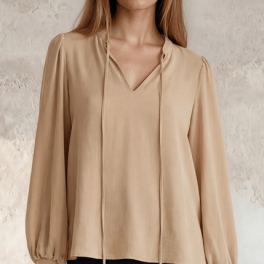Champagne Matte Crepe Peasant Top