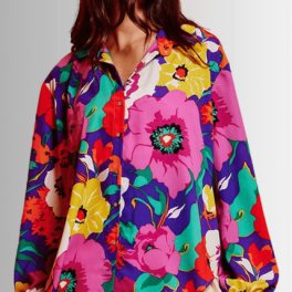 Colorful Floral Button Down Blouse Made in USA