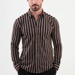 Messina Striped Shirt — Black and Beige