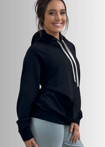 Celeste French Terry Hoodie in Black Made in USA - Image 3