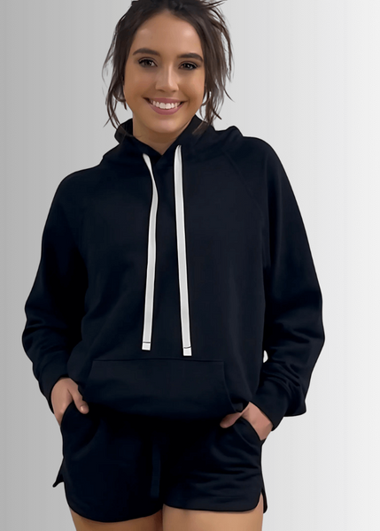 Celeste French Terry Hoodie in Black Made in USA - Image 4