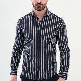 Black and White Striped Men's Casual Shirt.