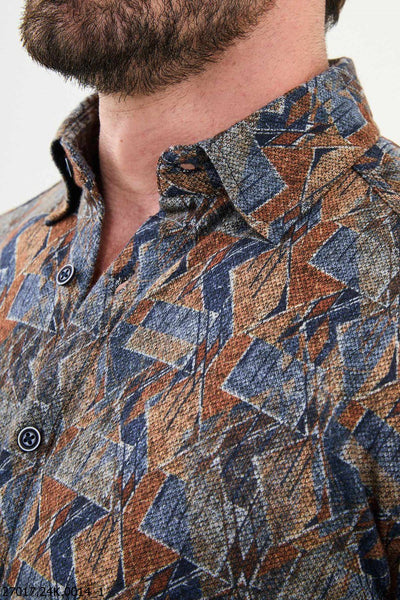 Matera Patterned Shirt — Camel and Blue - Image 2