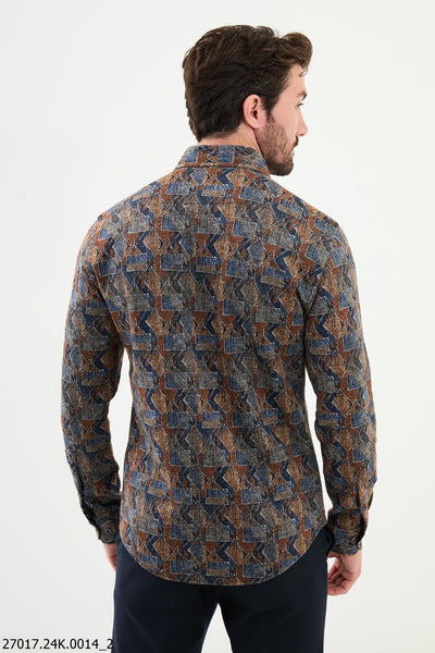 Matera Patterned Shirt — Camel and Blue - Image 3