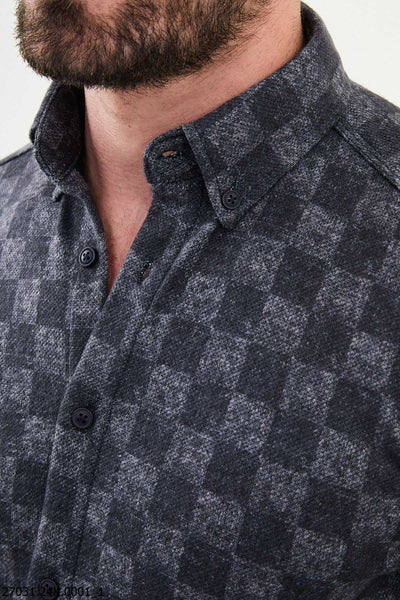 Men's Dark Gray Checkerboard Casual Shirt - Image 2