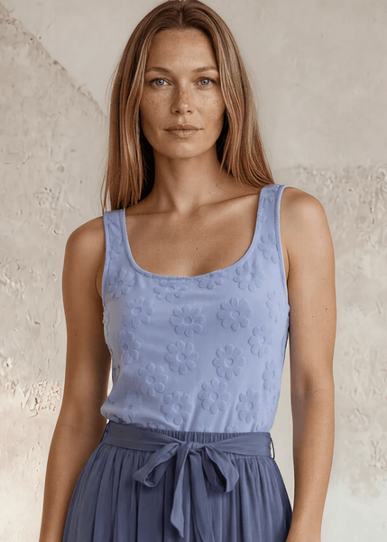 Daisy Embossed Tank Top in Light Blue - Image 3