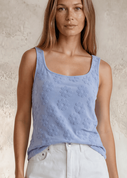 Daisy Embossed Tank Top in Light Blue