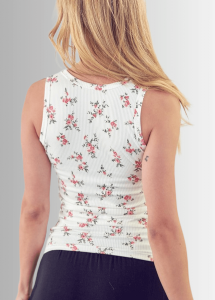 Becca Floral Rib Knit Tank Top Made in USA - Image 4