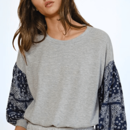 Color Block Paisley Sleeve Cropped Sweatshirt - Clearance Final Sale