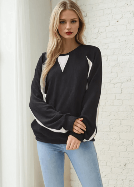Hailey Rib Knit Color Block Pullover - Image 4
