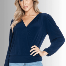 Maxine Surplice Tie Back Top in Navy
