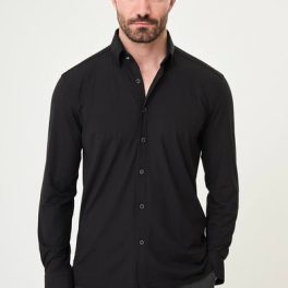 Men’s Black Textured Slim-Fit Striped Shirt