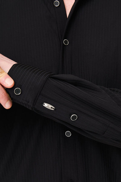 Men’s Black Textured Slim-Fit Striped Shirt - Image 4