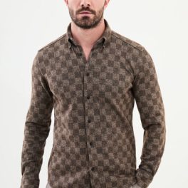 Men's Brown Checkered Flannel Shirt.