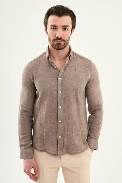 Ravenna Button-Down Shirt — Brown