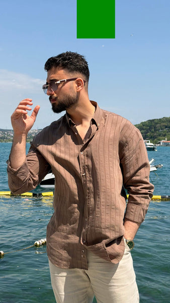 Marseille Striped Brown Shirt - Image 2