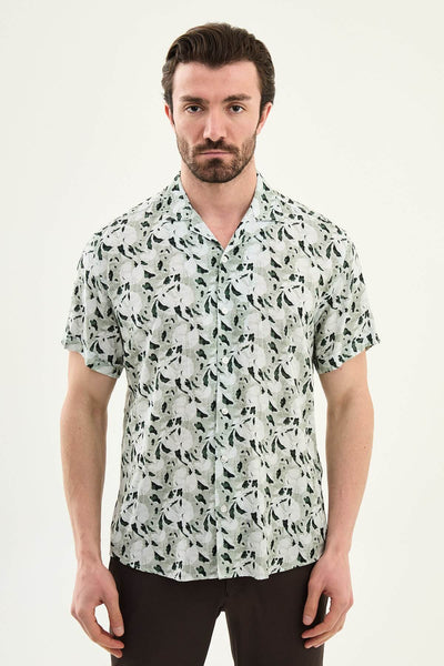 Men’s Green Patterned Short-Sleeve Casual Summer Shirt