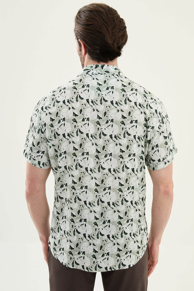 Men’s Green Patterned Short-Sleeve Casual Summer Shirt - Image 4