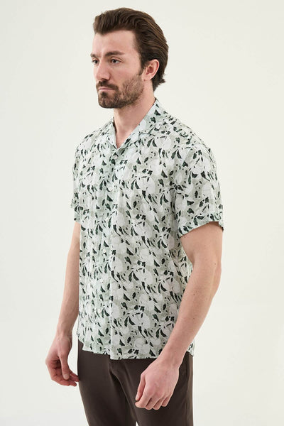 Men’s Green Patterned Short-Sleeve Casual Summer Shirt - Image 2