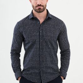 Navy Blue and White Vertical Striped Men's Shirt.