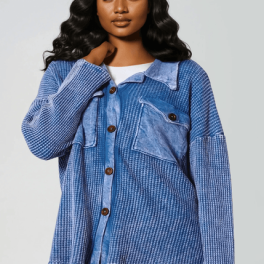 Denim Blue Plus Size Vintage Wash Cotton Shacket - CLEARANCE FINAL SALE