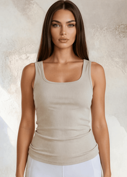Scoop Cotton Compression Tank Top in Egg Nog