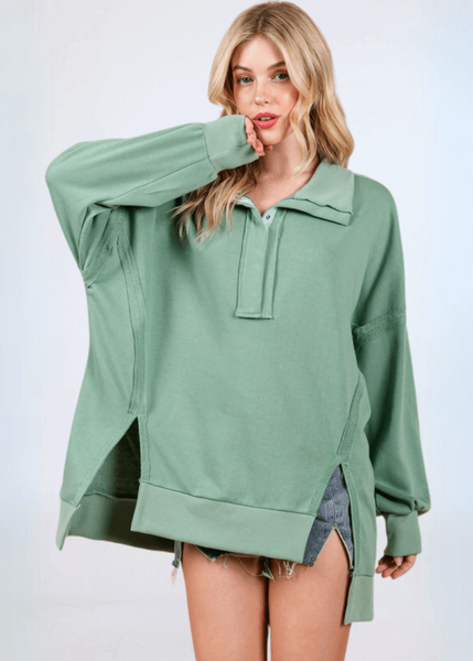 Slouch Sweatshirt with Snap Collar Made in USA - Image 2