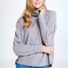 Soft Grey Turtle Neck Hacci Top - CLEARANCE FINAL SALE