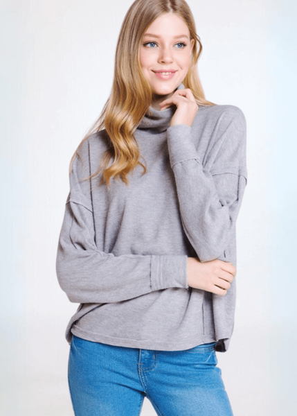 Soft Grey Turtle Neck Hacci Top - CLEARANCE FINAL SALE