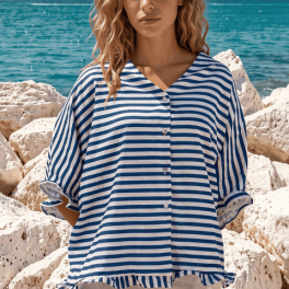 Lily Oversized Striped Top - Blue
