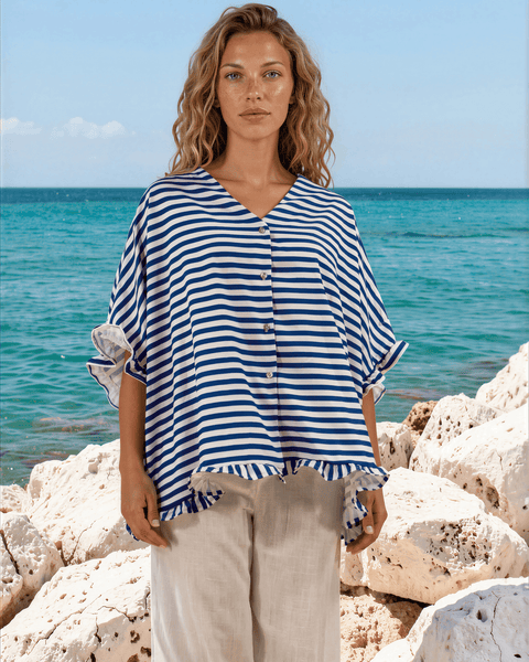 Lily Oversized Striped Top - Blue - Image 4