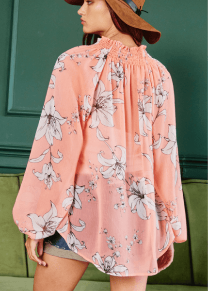 Rosalie Sheer Floral Blouse in Coral - Image 2