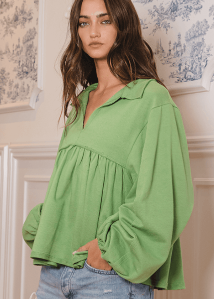 Sage Cotton Bubble Sleeve Sweatshirt - CLEARANCE FINAL SALE - Image 3