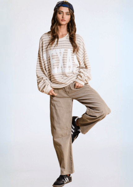 Graphic "TEXAS" Oversized Sweatshirt - Taupe - Image 4