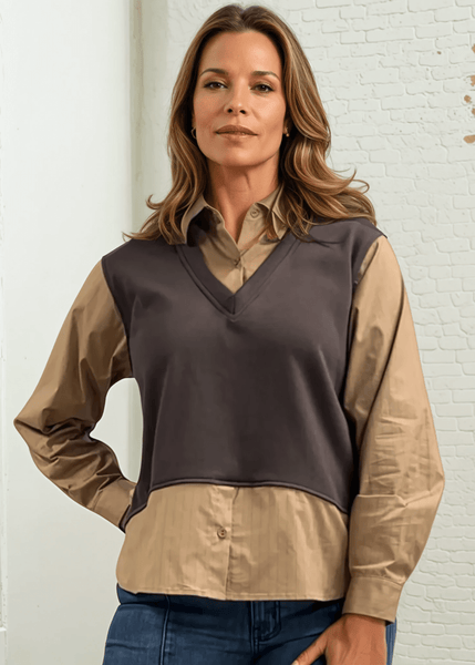 Rowen Built in Vest Button Down Top Made in USA - Image 5