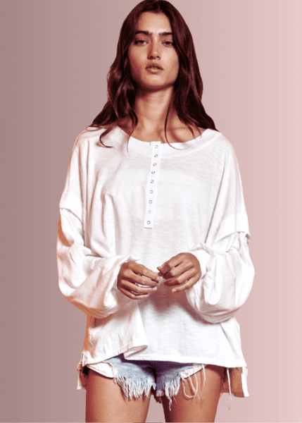 Snap Front Cotton Oversized Casual Top - Image 3