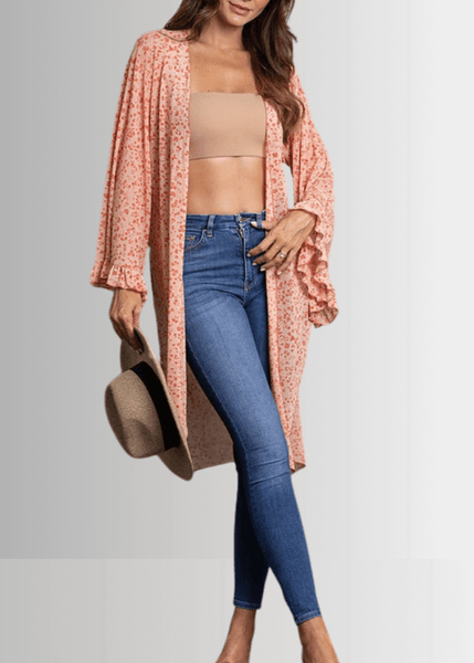 Coral Floral Bell Sleeve Kimono - Clearance Final Sale - Image 2