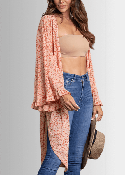 Coral Floral Bell Sleeve Kimono - Clearance Final Sale - Image 4